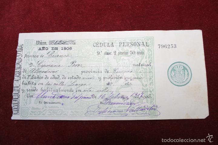 Militaria: CEDULA PERSONAL ALMODOVAR, CUENCA, 1906 - Foto 1