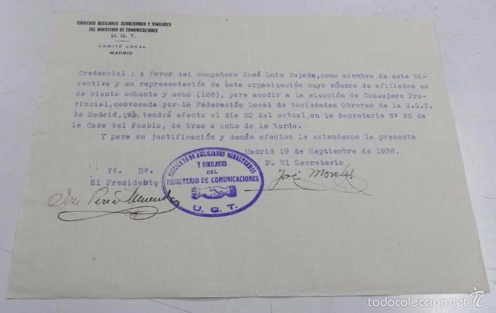 Militaria: DOCUMENTO DE SINDICATO AUXILIARES SUBALTERNOS Y SIMILARES DEL MINISTERIO DE COMUNICACIONES, U.G.T, C