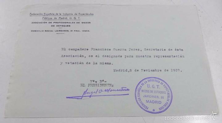 Militaria: DOCUMENTO DE PLENA GUERRA CIVIL, FEDERACION ESPA&Ntilde;OLA DE LA INDUSTRIA DE ESPECTACULOS PUBLICOS DE MAD