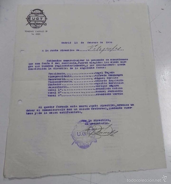 Militaria: DOCUMENTO DE PLENA GUERRA CIVIL, ASOCIACION DE UGT DE HUECOGRABADORES, 15 DE FEBRERO DE 1938, TAMA&Ntilde;O