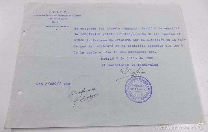 Militaria: DOCUMENTO DE PLENA GUERRA CIVIL, ASOCIACION DE GENERAL DE PROFESORES  DE ORQUESTA Y MUSICA DE MADRID