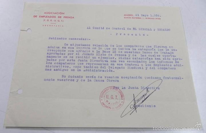 Militaria: DOCUMENTO DE PLENA GUERRA CIVIL, ASOCIACION DE EMPLEADOS DE PRENSA, F.G.E. - U.G.T., 21 DE MAYO DE 1