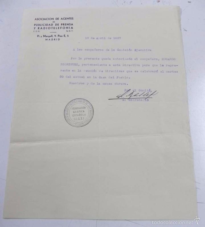 Militaria: DOCUMENTO DE PLENA GUERRA CIVIL, ASOCIACION DE AGENTES DE PUBLICIDAD DE PRENSA Y RADIOTEFONIA, F.G.E
