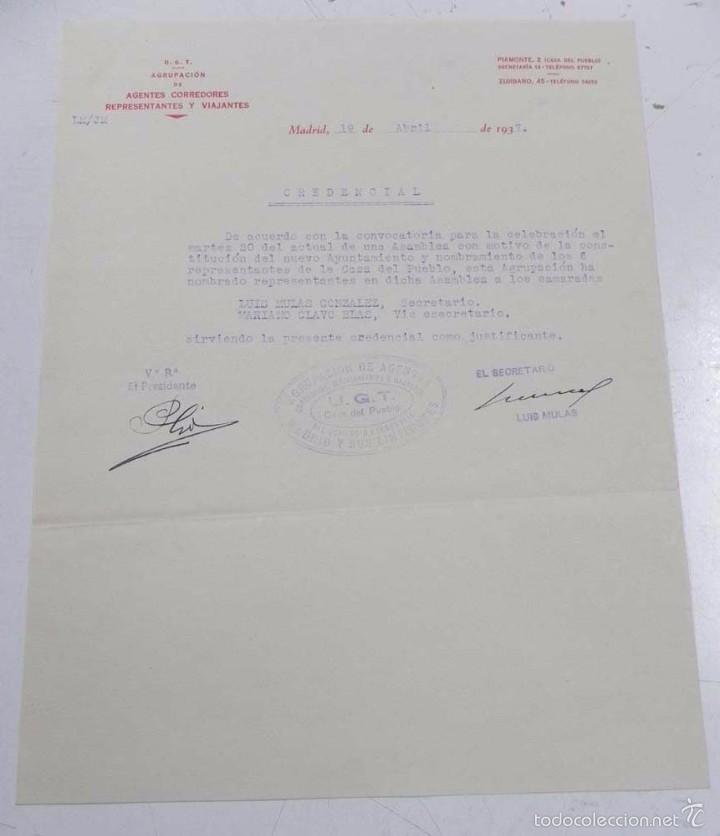 Militaria: DOCUMENTO DE PLENA GUERRA CIVIL, AGRUPACION DE AGENTES CORREDORES REPRESENTANTES Y VIAJANTES, U.G.T.