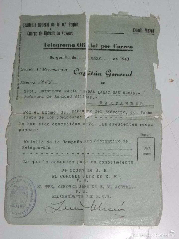 Militaria: CAPITANIA GENERAL DE LA 6&ordf; REGION Y CUERPO DE EJERCITO DE NAVARRA, TELEGRAMA OFICIAL POR CORREOS, BU