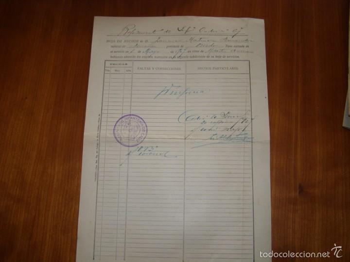 Militaria: Hoja de hechos de un maestro armero del regimiento de infanteria Cadiz n&ordm; 67, a&ntilde;o 1907.