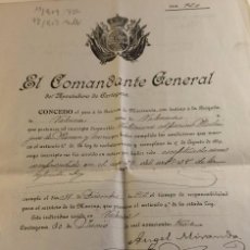 Militaria: VALENCIA 1916 PASE A LA RESERVA DE MARINERIA CARTAGENA. FIRMA EL COMANDANTE GENERAL ANGEL MIRANDA