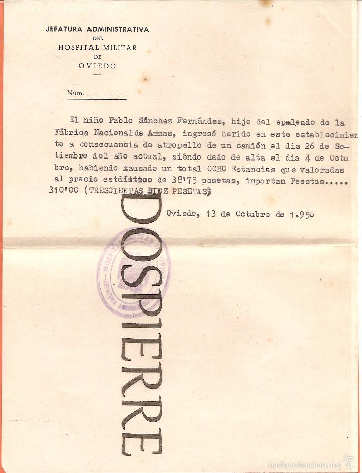 Militaria: FACTURA, HOSPITAL MILITAR, JEFATURA ADMINISTRATIVA, OVIEDO, 1950