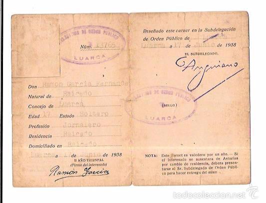 Militaria: CARNET DE IDENTIDAD. LUARCA. 1938. - Foto 3
