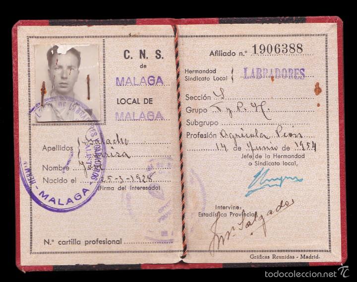 Militaria: *** CARNET DE FALANGE -CNS- 1954 M&Aacute;LAGA, PE&Oacute;N AGR&Iacute;COLA ***