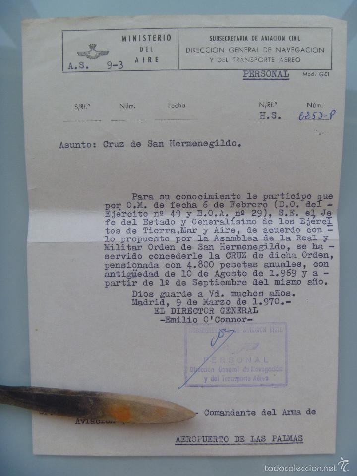 Militaria: AVIACION , EJERCITO DEL AIRE : NOTIFICACION CONCESION CRUZ DE SAN HERMENEGILDO . MADRID, 1970