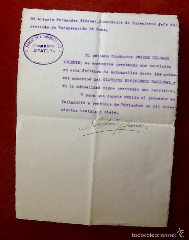 Militaria: PRIMER CUERPO DEL EJERCITO. PARQUE DE AUTOMOVILES 1937.. EL ENVIO ESTA INCLUIDO