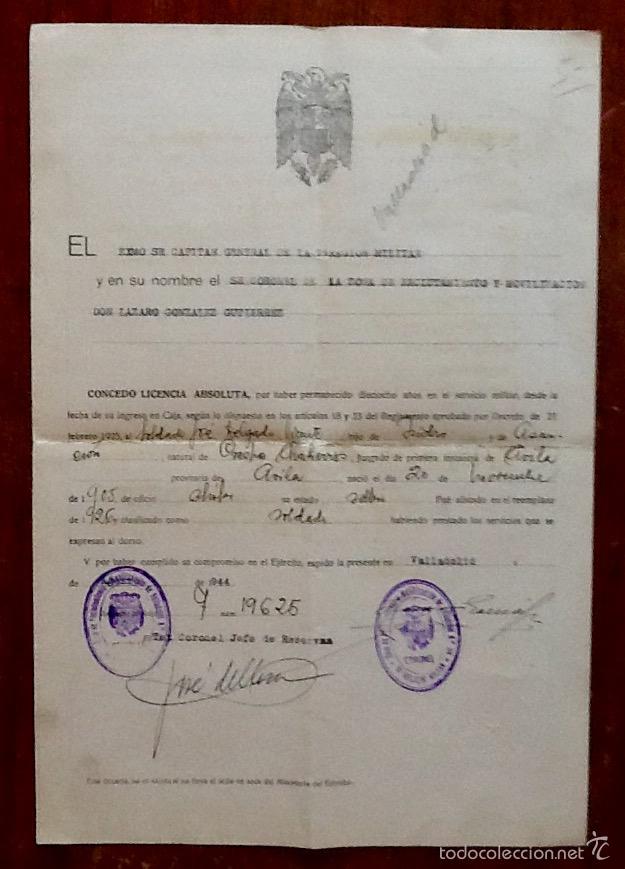 Military Antiques: LICENCIA ABSOLUTA VALLADOLID 1944.