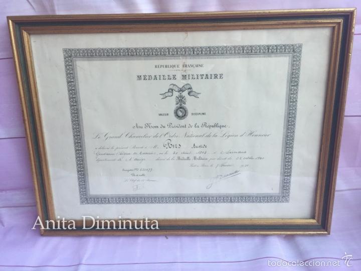 Military Antiques: DIPLOMA PARA LA MEDALLA MILITAR FRANCESA AL VALOR Y LA DISCIPLINA - VALEUR ET DISCIPLINE M&Eacute;DAILLE