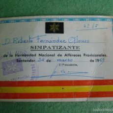Militaria: RARO CARNET SIMPATIZANTE HERMANDAD ALFEREZ PROVISIONAL SANTANDER 1969 SELLO PROVINCIAL