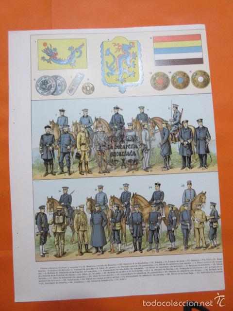 Militaria: LAMINA - LA CHINA  EJERCITO UNIFORMES MONEDA ESCUDO BANDERA PLANO MAPA 1912/13