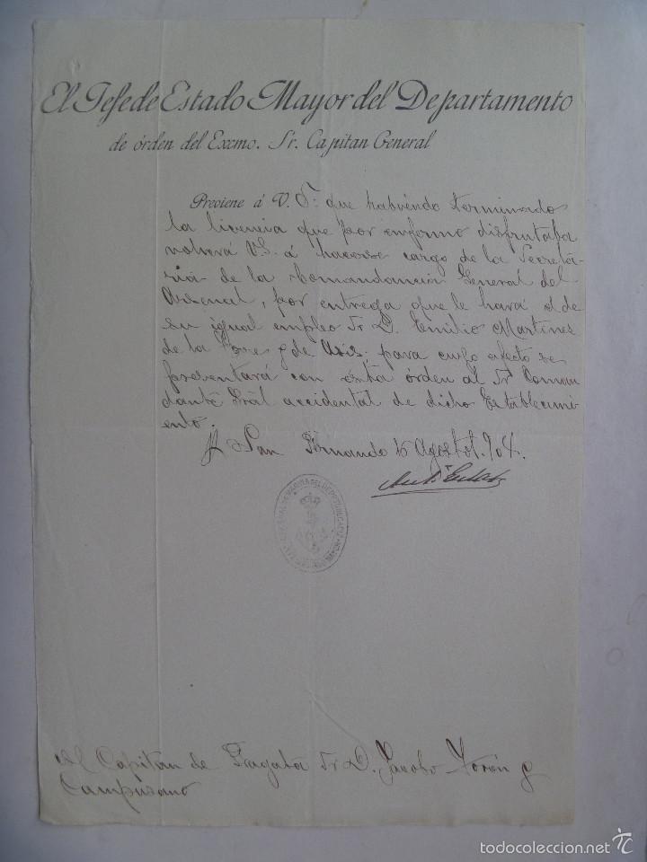 Militaria: ESTADO MAYOR DEL DEPARTAMENTO : NOTIFICACION NOMBRAMIENTO A CAPITAN DE FRAGATA. SAN FERNANDO 1904