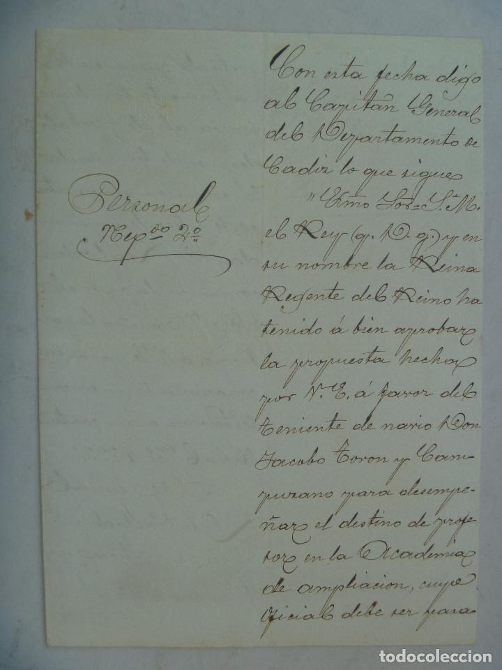 Militaria: DEPARTAMENTO CADIZ, EN NOMBRE DEL REY Y REINA REGENTE, DESTINO PROFESOR ACADEMIA FERROL 1887. MARINA