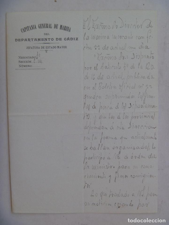 Militaria: CAPITANIA GENERAL MARINA DEPARTAMENTO CADIZ : NOTIFICACION A MARINA MERCANTE. 1904