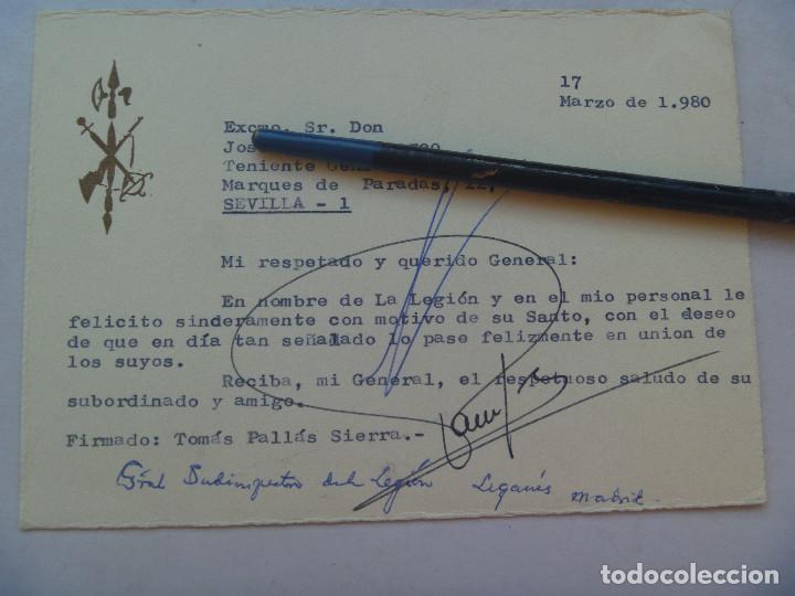 Militaria: TARJETA DE FELICITACION DE LA LEGION A GENERAL POR SU SANTO . 1980