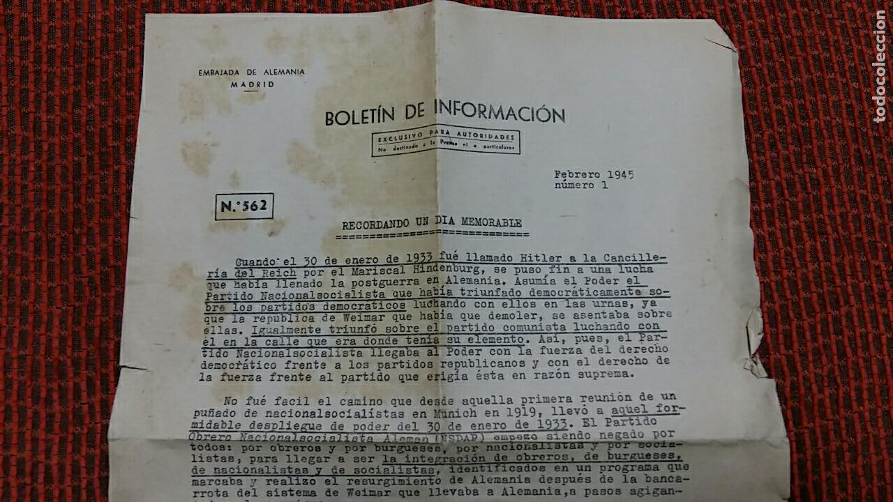 Militaria: BOLETIN DE INFORMACION 562. EMBAJADA DE ALEMANIA EN MADRID. RECORDANDO UN DIA MEMORABLE. FEBRER 1945