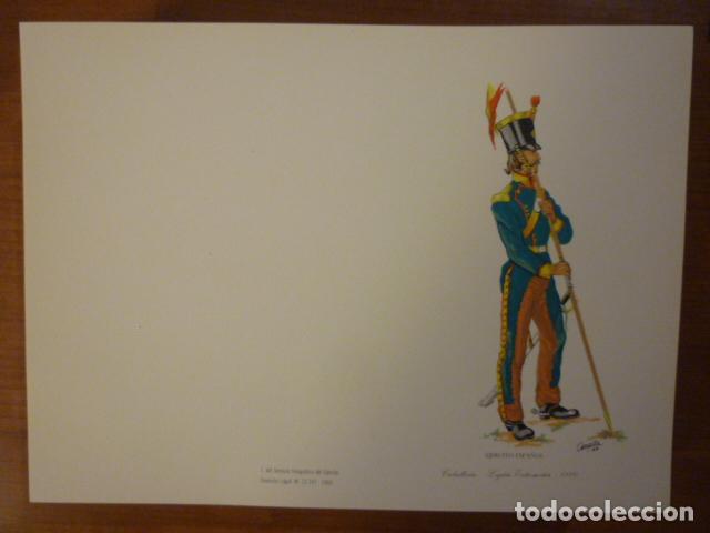 Militaria: CUARTILLA SIN DOBLAR. CABALLERIA: LEGION EXTREMADURA 1810. SERVICIO GEOGRAFICO DEL EJERCITO 1969.