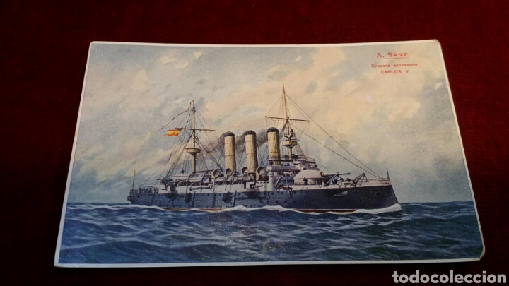 Militaria: Postal patriotica mar&iacute;tima crucero acorazado Carlos V Espa&ntilde;a