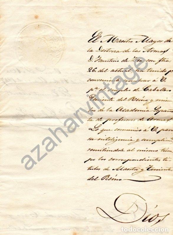 Militaria: MADRID,1847, NOMBRAMIENTO EMPLEO CABALLERO TENIENTE DEL REINO Y PROFESOR DE ARMAS, RARISIMO