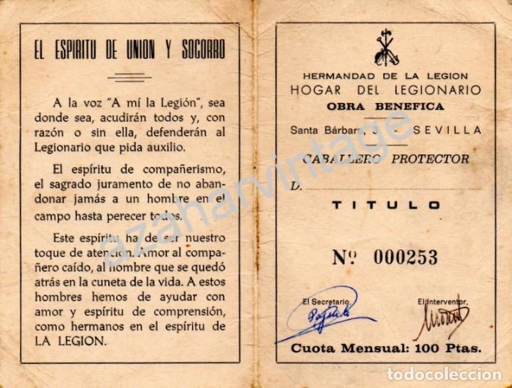Militaria: ANTIGUO CARNET TITULO CABALLERO PROTECTOR, HERMANDAD DE LA LEGION