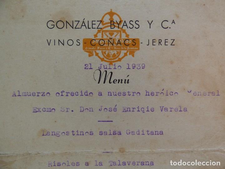Militaria: MEN&Uacute; HOMENAJE AL GENERAL VARELA POR GONZALEZ BYASS EN JEREZ. 21 - JULIO - 1939