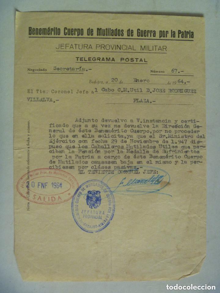 Military Antiques: MUTILADOS DE GUERRA POR LA PATRIA : TELEGRAMA TEMA COBRO POR MEDALLA SUFRIMIENTOS POR LA PATRIA