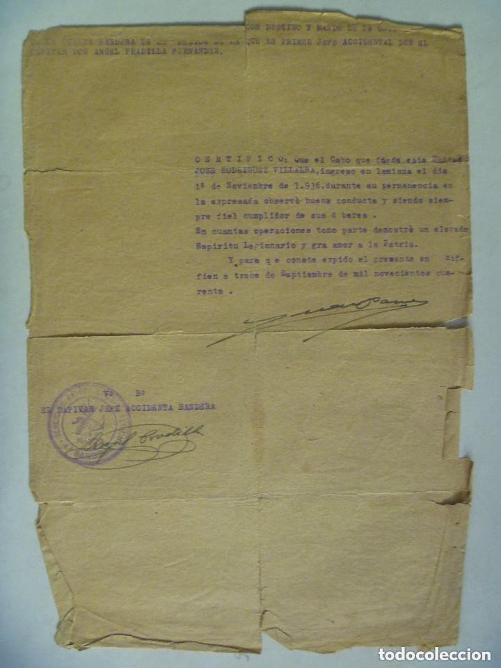 Militaria: GUERRA CIVIL : CERTIFICADO DE CABO DE LA LEGION. DAR RIFFIEN, 1940 . 4&ordf; BANDERA DE LA LEGION.