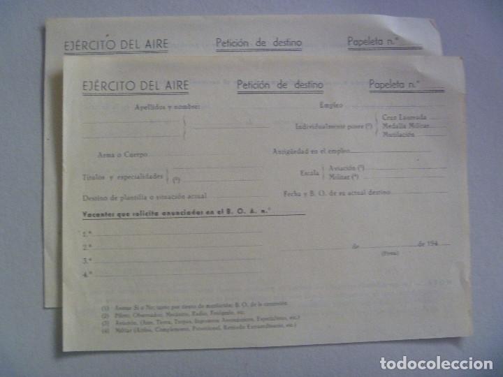 Militaria: AVIACION . EJERCITO DEL AIRE : LOTE DE DOS IMPRESOS DE PETICION DE DESTINOS, A&Ntilde;OS 40. SIN USAR