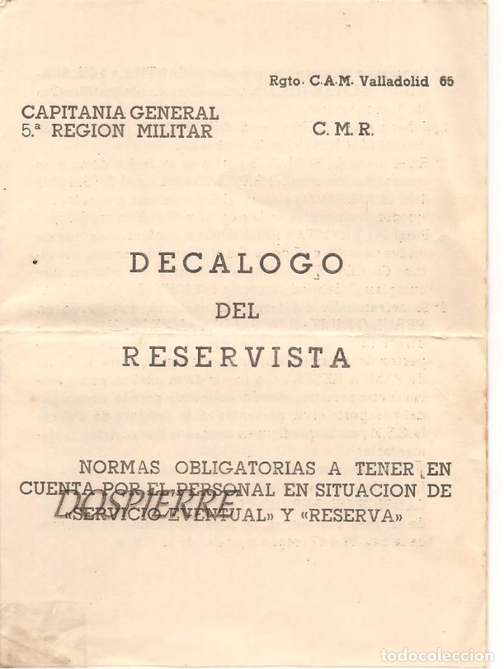 Militaria: D&Iacute;PTICO, DEC&Aacute;LOGO DEL RESERVISTA, CAPITANIA GENERAL, 5&ordf; REGI&Oacute;N MILITAR, VALLADOLID-65