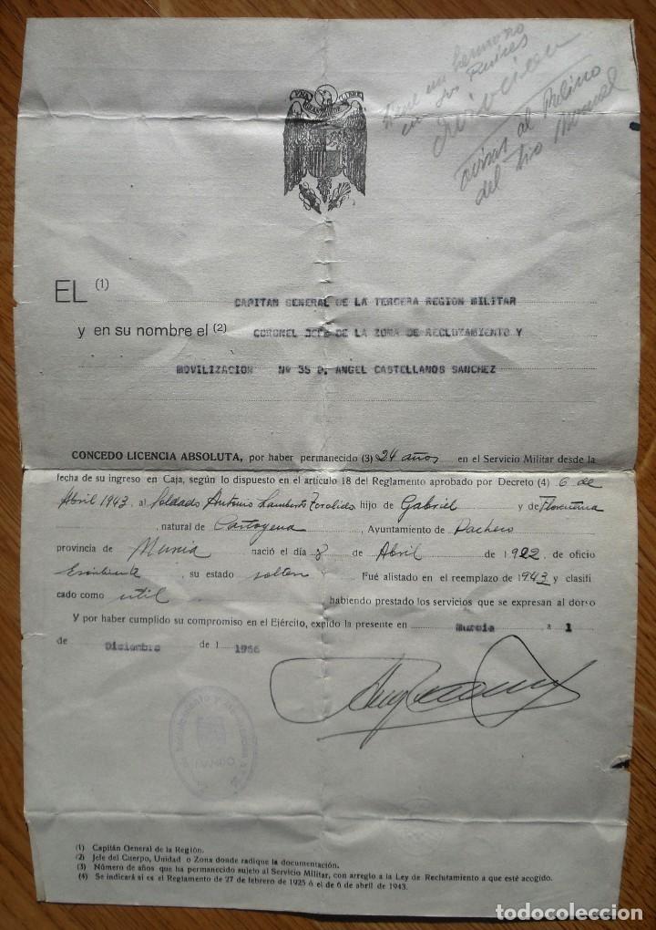 Military Antiques: Licencia militar de movilizaci&oacute;n 1942-1966. Murcia.