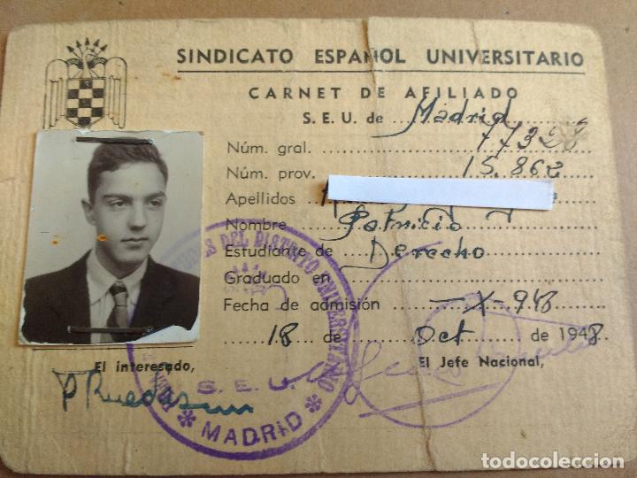 Militaria: FALANGE, SINDICATO ESPA&Ntilde;OL UNIVERSITARIO, SEU. MADRID 1948 CARNET DE AFILIADO