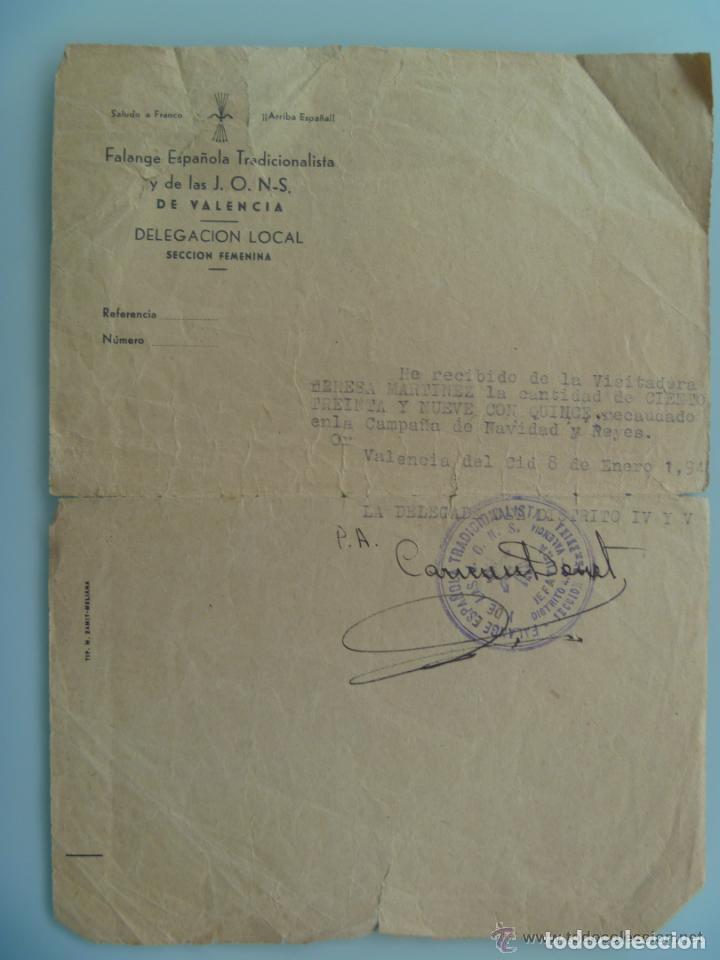 Militaria: SECCION FEMENINA FALANGE DE VALENCIA: NOTA SOBRE RECAUDACION CAMPA&Ntilde;A NAVIDAD 1943, &iquest; DIVISION AZUL?