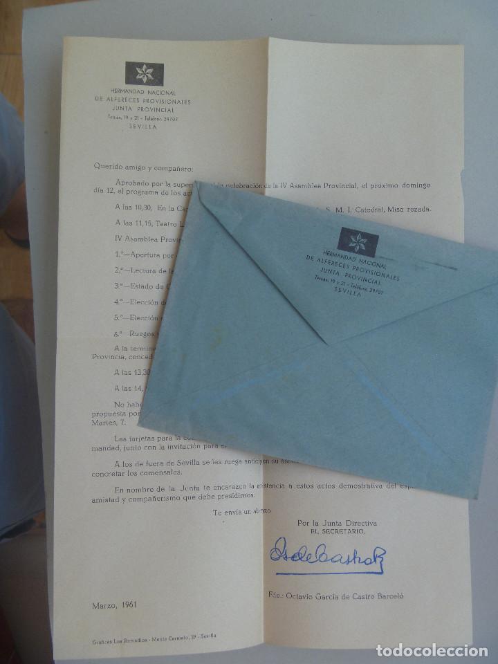 Militaria: CARTA HERMANDAD NACIONAL DE ALFERECES PROVISIONALES . IV &ordf; ASAMBLEA DE SEVILLA. 1961