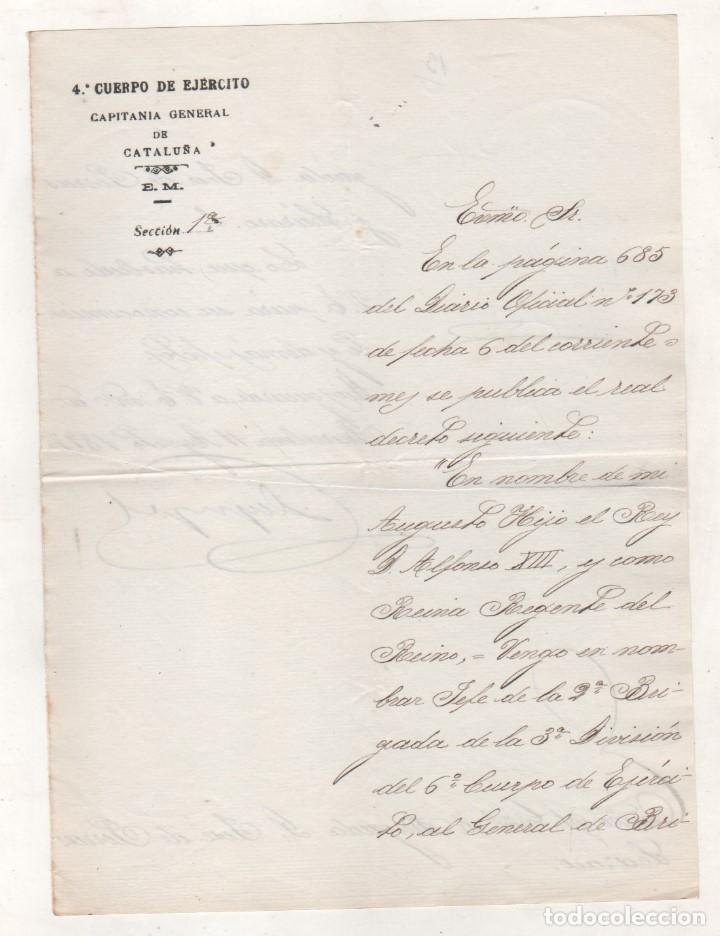 Militaria: 4&ordm; cuerpo del ejercito, Capitania general de Catalu&ntilde;a. Secci&oacute;n 1&ordf; Nombramiento Jefe brigada