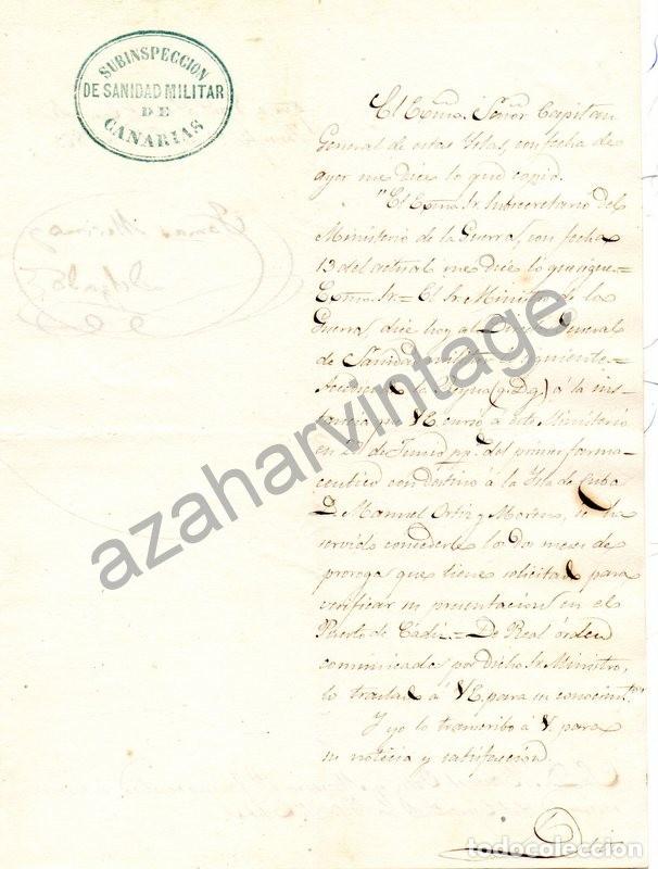 Military Antiques: TENERIFE, 1863, COMUNICADO DOS MESES DE PRORROGA A FARMACEUTICO MAYOR, GUERRA DE CUBA