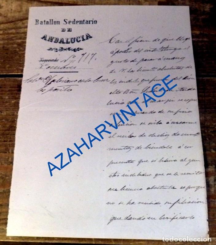 Militaria: LUCENA, CORDOBA, 1877, ESCRITO CON MEMBRETE BATALLON SEDENTARIO DE ANDALUCIA, TOP RARO