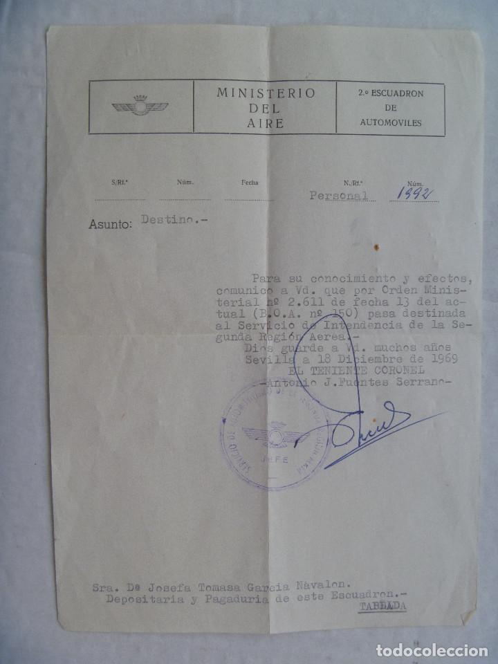 Militaria: AVIACION - 2&ordm; ESCUADRON AUTOMOVILES : DESTINO DE SE&Ntilde;ORA FUNCIONARIA EJERCITO DEL AIRE. SEVILLA, 1969