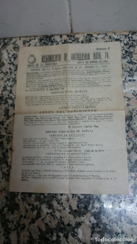 Military Antiques: ORDEN REGIMIENTO DE ARTILLERIA N&ordm; 74 JEREZ DE LA FRONTERA DIA 8 DE ENERO DE 1945