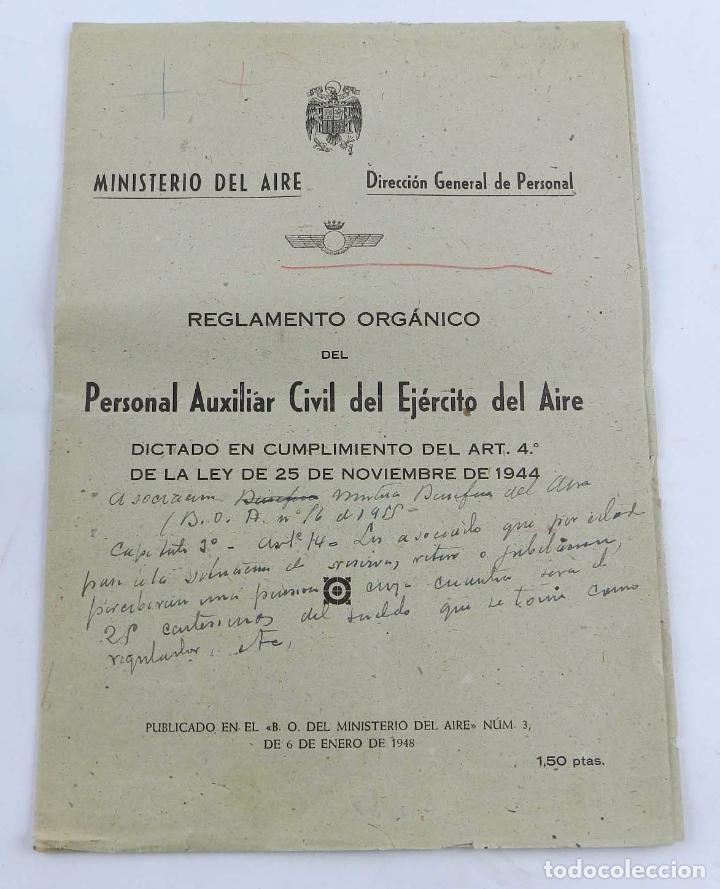 Militaria: MINISTERO DEL AIRE, REGLAMENTO ORGANICO DEL PERSONAL AUXILIAR CIVIL DEL EJERCITO DEL AIRE, DICTADO E