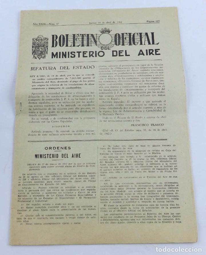 Militaria: MINISTERO DEL AIRE, BOLETIN OFICIAL DE 19 DE ABRIL DE 1962, CON ORDENES ,