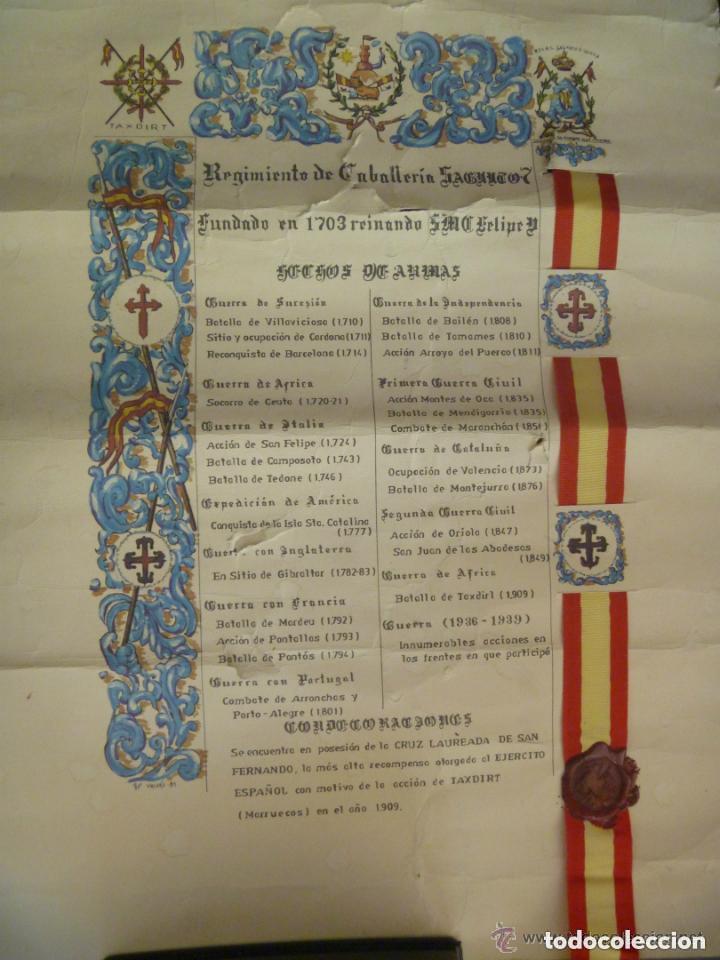 Militaria: DIPLOMA DECORATIVO DEL REGIMIENTO DE CABALLERIA SAGUNTO N&ordm; 7