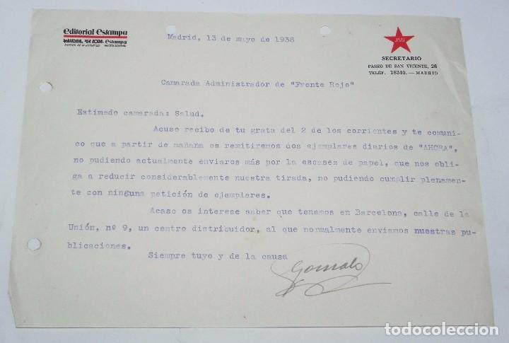 Militaria: CARTA DE LAS JUVENTUDES SOLIALISTAS UNIVERSITARIAS, DIRIGIDA AL CAMARADA ADMINISTRADOR DE FRENTE ROJ