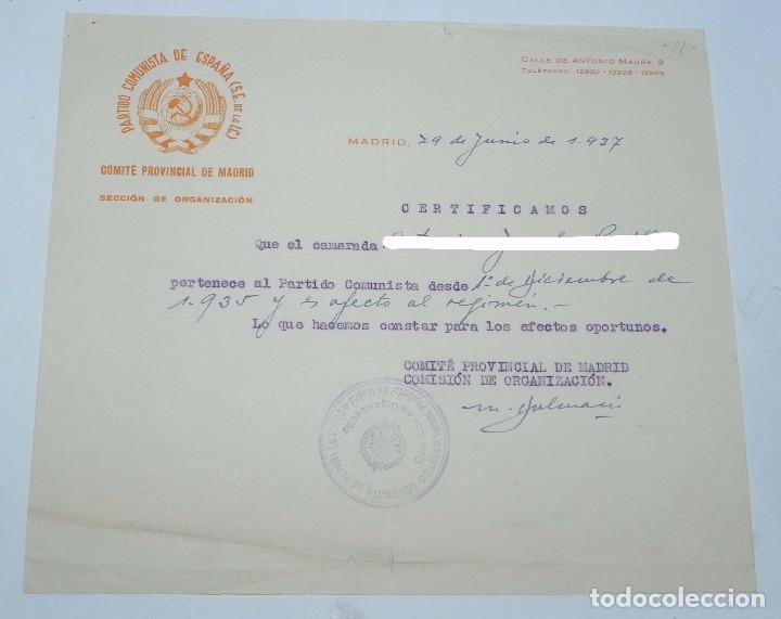 Militaria: CARTA DEL PARTIDO COMUNISTA DE ESPA&Ntilde;A, COMITE PROVINCIAL DE MADRID, SECCION ORGANIZACION, JUNIO DE 1