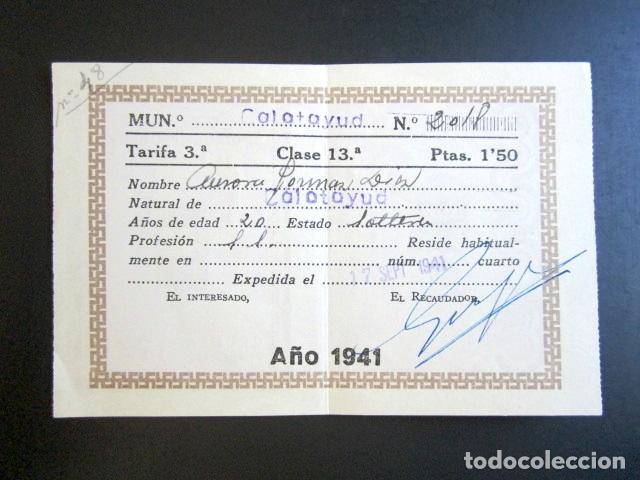 Militaria: C&Eacute;DULA PERSONAL A&Ntilde;O 1941. ZARAGOZA, CALATAYUD.