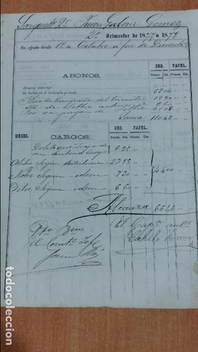 Militaria: DOCUMENTO MILITAR. ABONOS DE 2&ordm; TRIMESTRE 1877-1878.